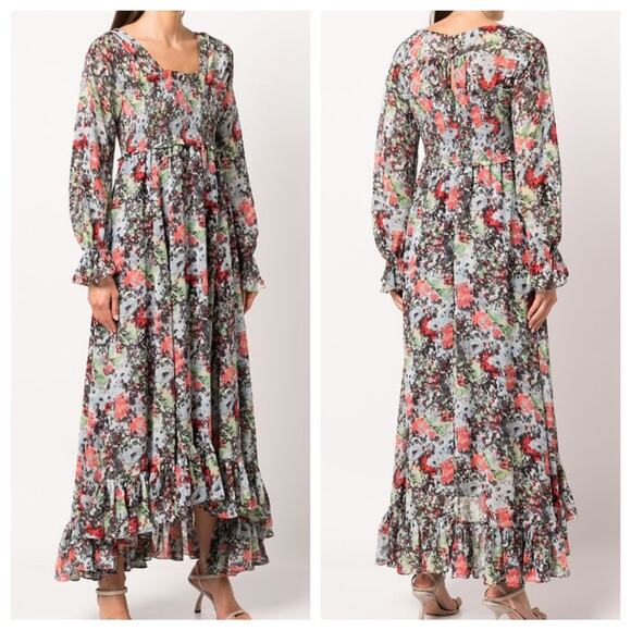 Cinq à Sept 5a7 Womens Leigh Dress Floral Smocked Maxi Length Prairie Nordstrom - Picture 2 of 14